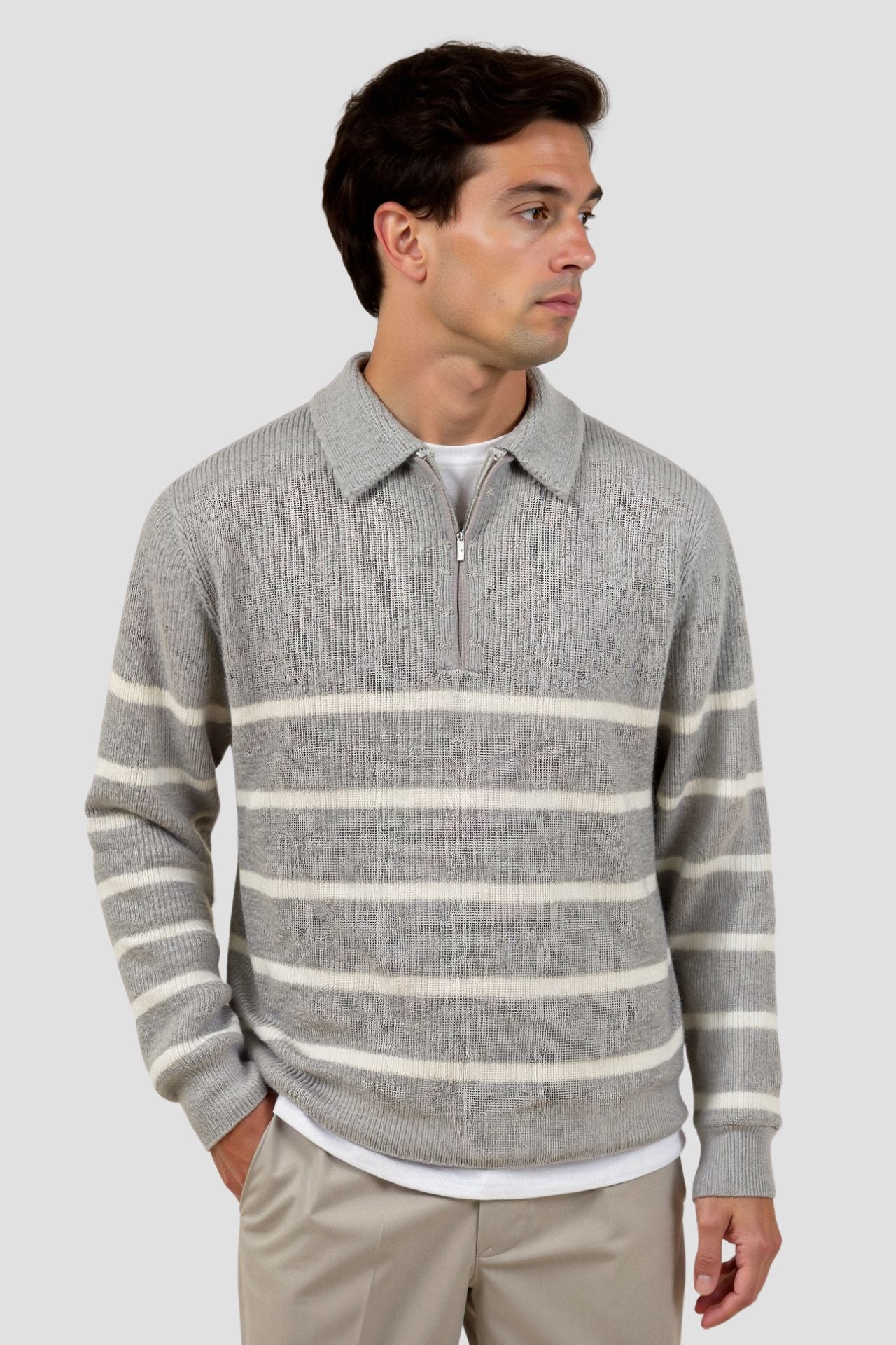 James | Wool Blend Sweater | Half Zip Sweater | Striped Sweater 1